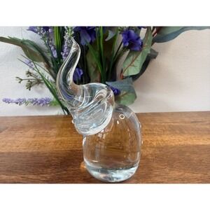Vintage Hand Made Crystal Elephant Figurine Taiwan Clear Art Glass African Decor